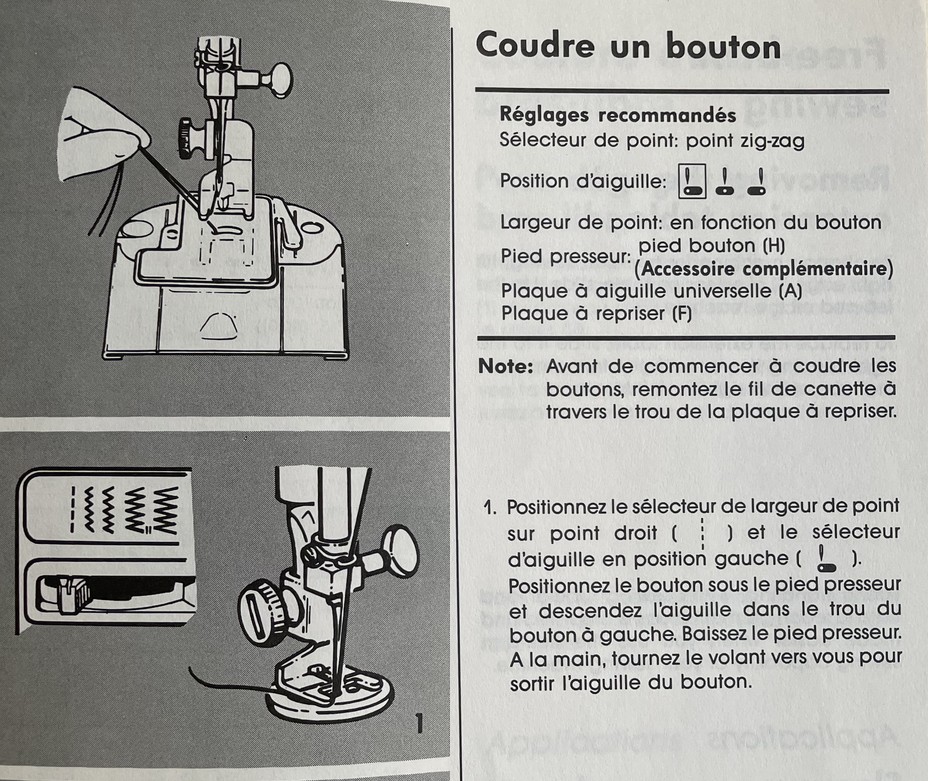 Coudre un bouton avec machine à coudre singer Prima 20