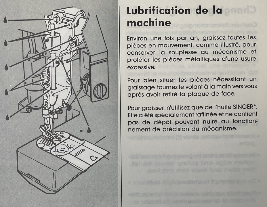 Lubrification de la machine Singer Prima 20