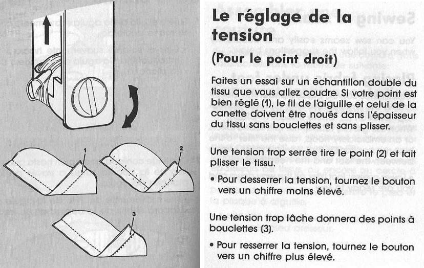 Réglage de la tension pour point droit