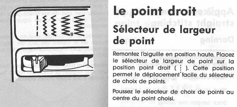 Sélecteur du point droit sur la machine à coudre