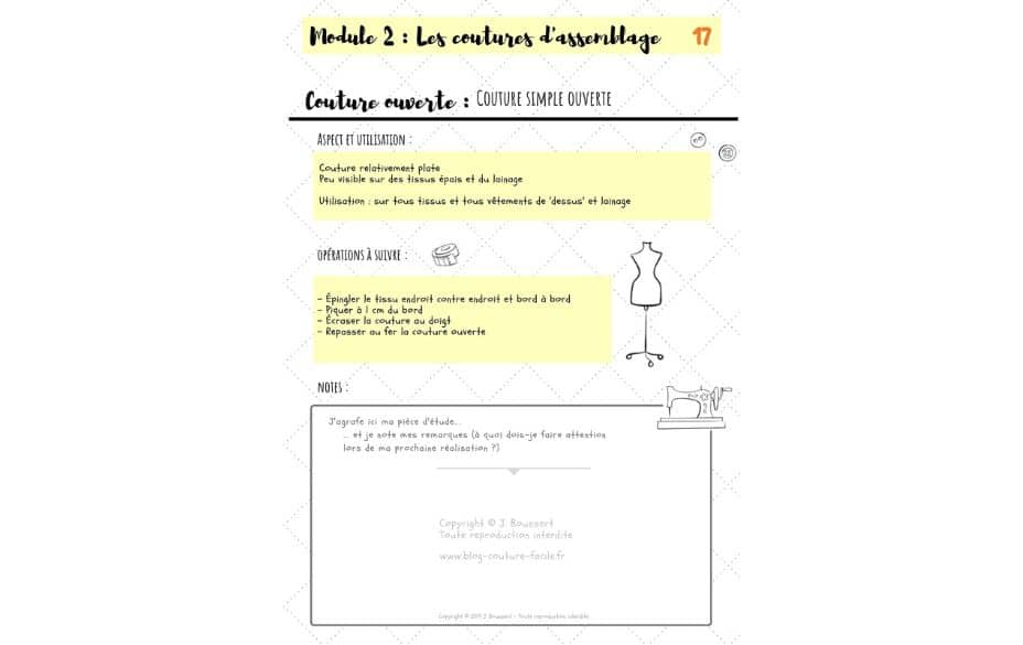 Fiche technique couture simple ouverte